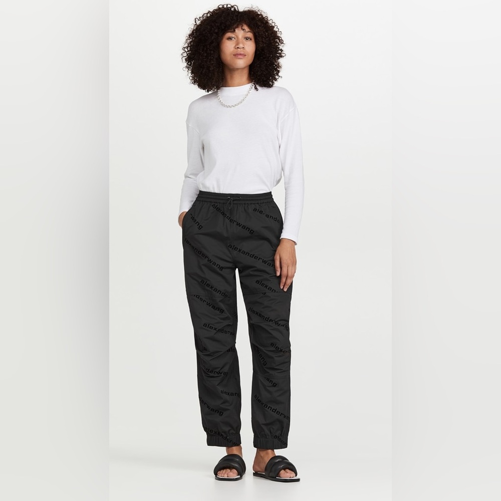 New Authentic Alexander Wang Allover Flocked Logo Track Pants